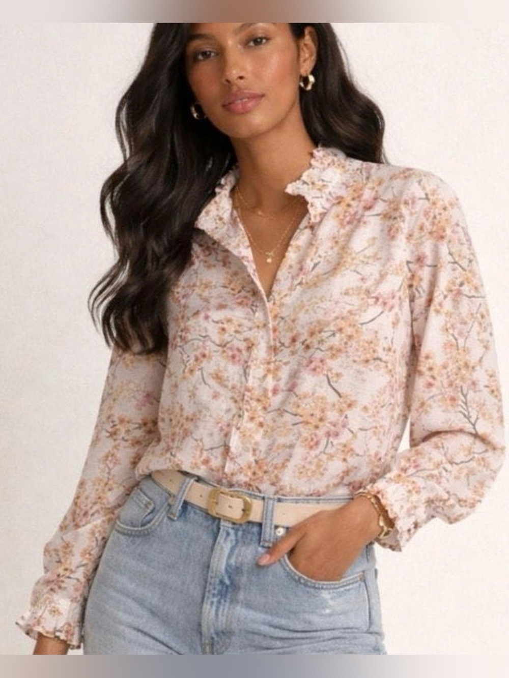 Lauren Ralph Lauren Pink and Cream Floral Button-Down Shirt